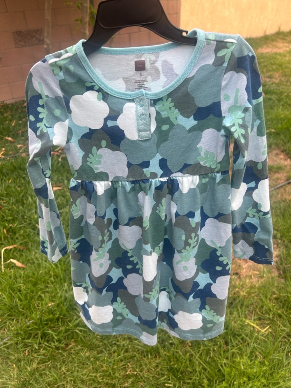 Tea Collection Girls' Long Sleeve Floral Print Tunic - Blue Green